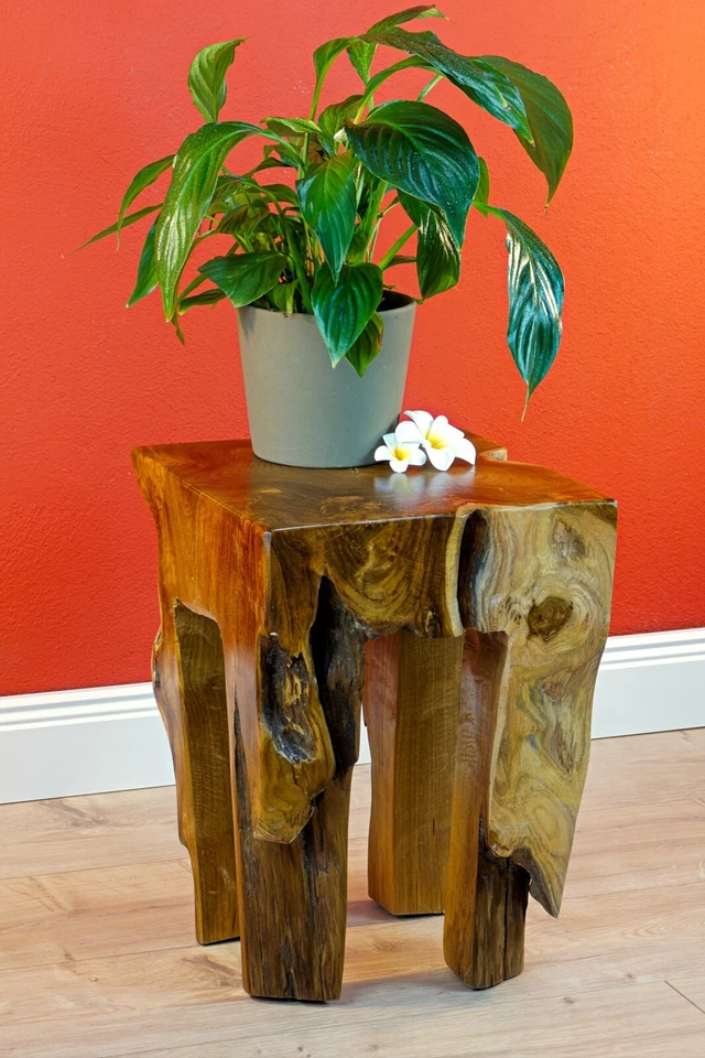 Wood Side Table Root Wood Teak Solid Wood Stool Table Flower Stand Natural - Image 3 of 4