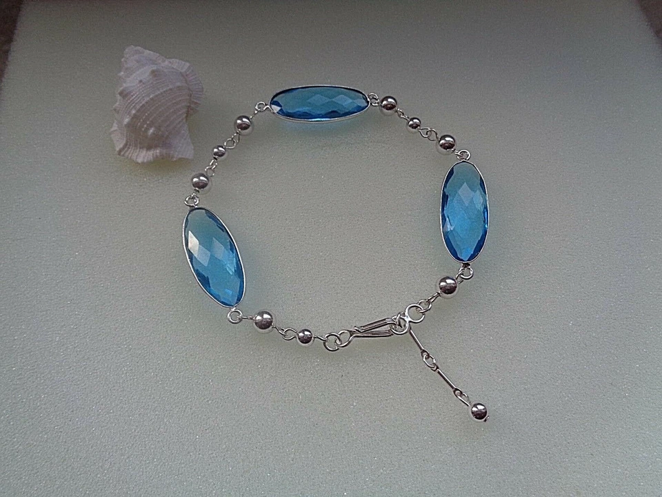 Silber Armband mit Blautopas (Hydro), kühles Blau in edler Optik - Bild 2 von 4