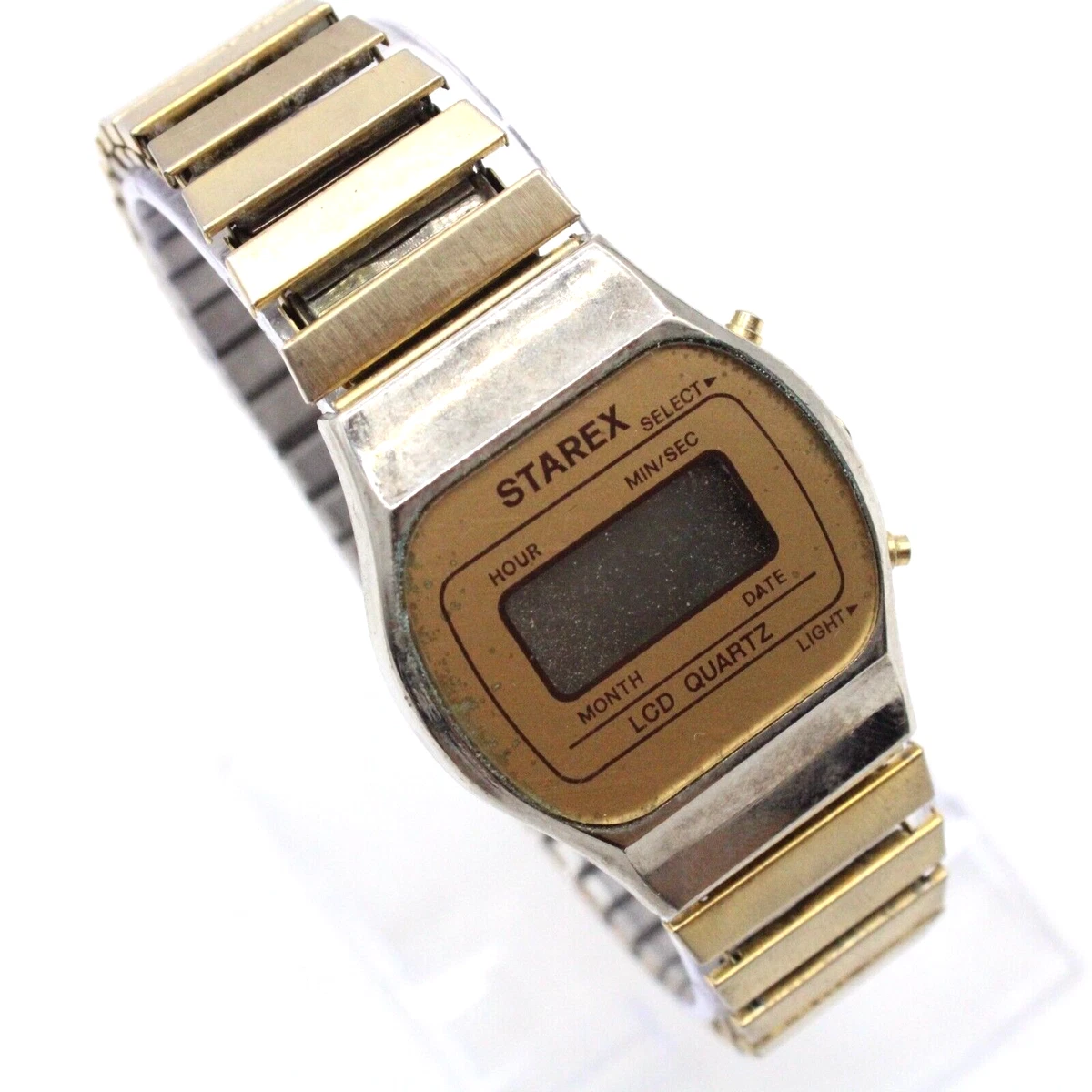 Vintage Starex Digital Watch Mens Gold Tone Stainless Steel LCD