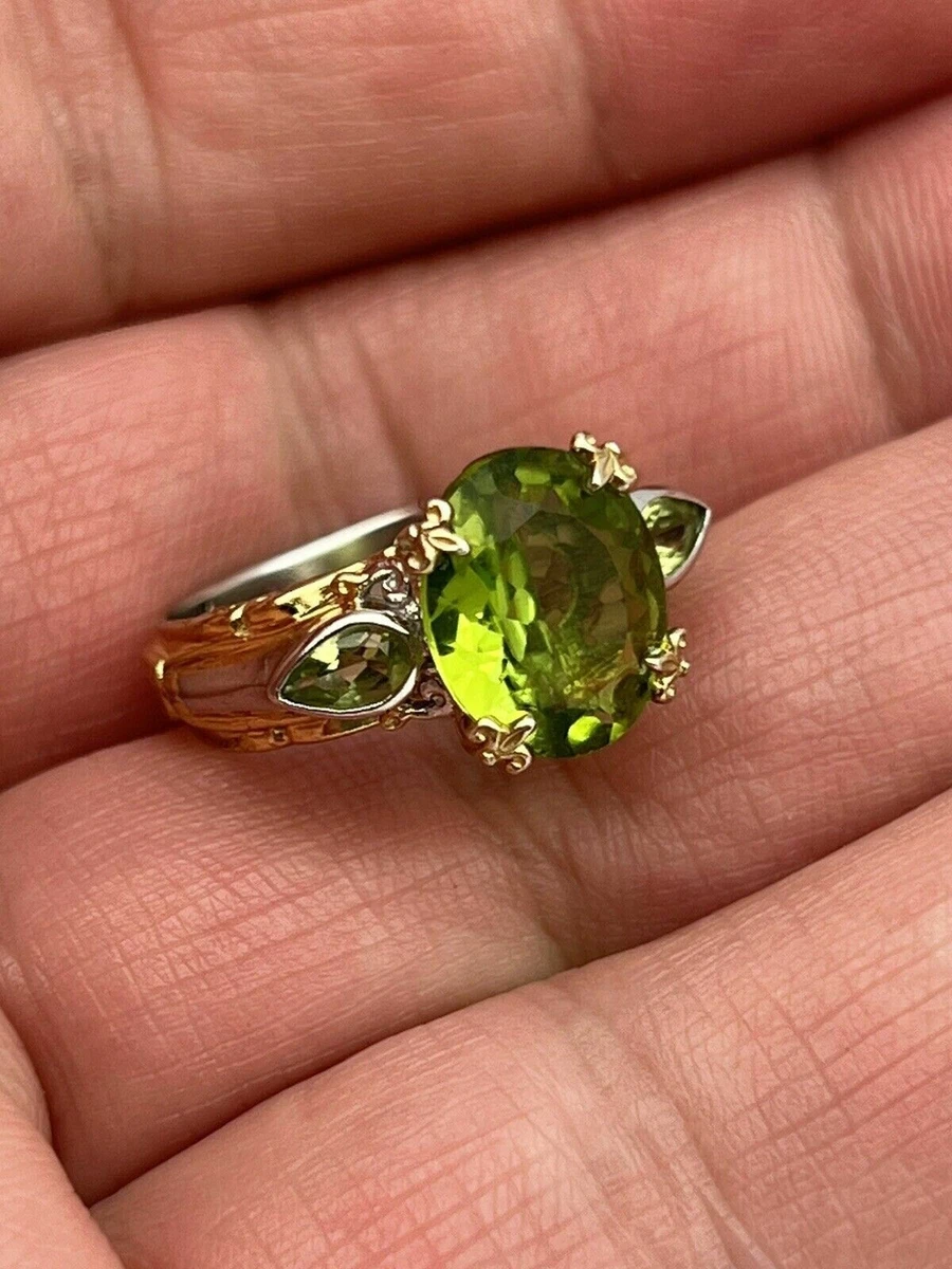 1.80 Ct Oval Simulated Peridot 3 Stone Engagement Ring 14k Two