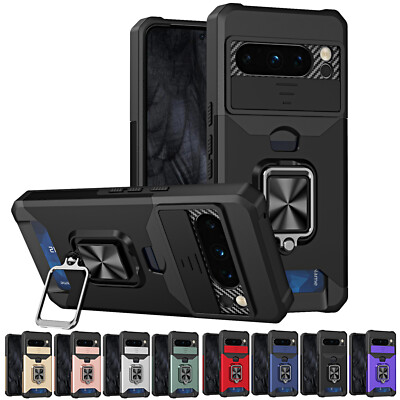 For Google Pixel 9 Pro XL 8 7 6 Shockproof PC Stand Card Case Slide Camera Cover