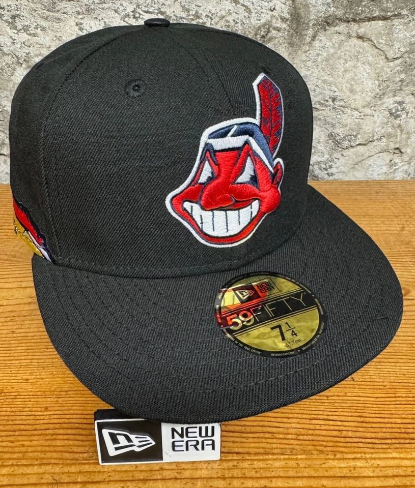 Chapéu Cleveland Indians Wahoo preto New Era ajustado clube 59Fifty pena personalizada NOVO - Imagem 4 de 4