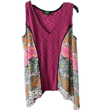 Citron Poeme Sleeveless Tank Light-Knit Raspberry Torso W/Floaty Sides.  Size L.