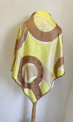 LANCEL Silk Scarf Yellow Brown Geometric Dot Pattern Luxury Accessory #A22