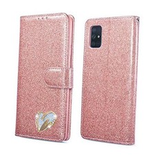 for Samsung Galaxy A51 Case Wallet Case Bling Shiny Glitter Flip Rose Gold