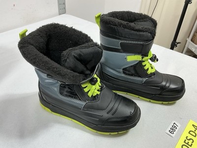 Boys Excellent Condition Ozark Trail Snow Boots Size 3 Black Green Midcalf