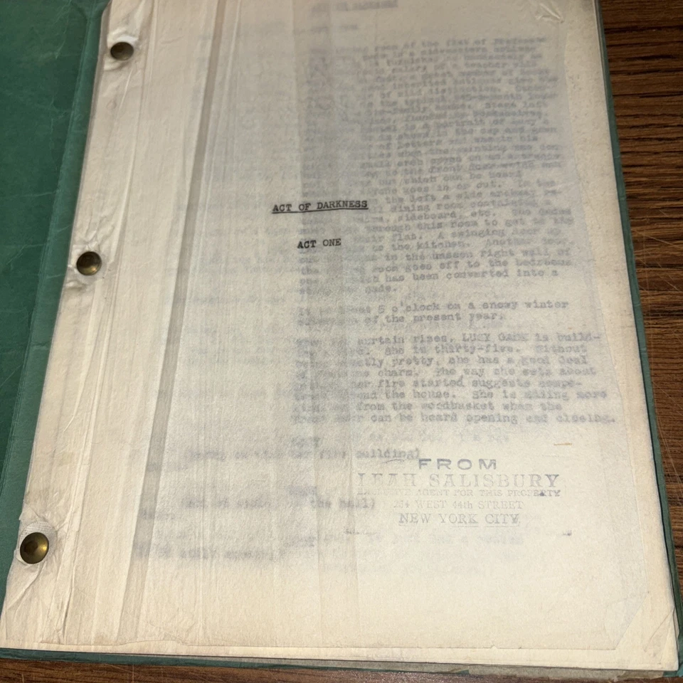 VTG Original Leah Salisbury Play Script: Act of Darkness by Frank Gabrielson - Image 2 of 4