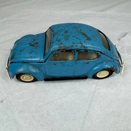 Vintage Tonka Volkswagen Beetle Blue Pressed Steel Toy Car Playwear Rusty