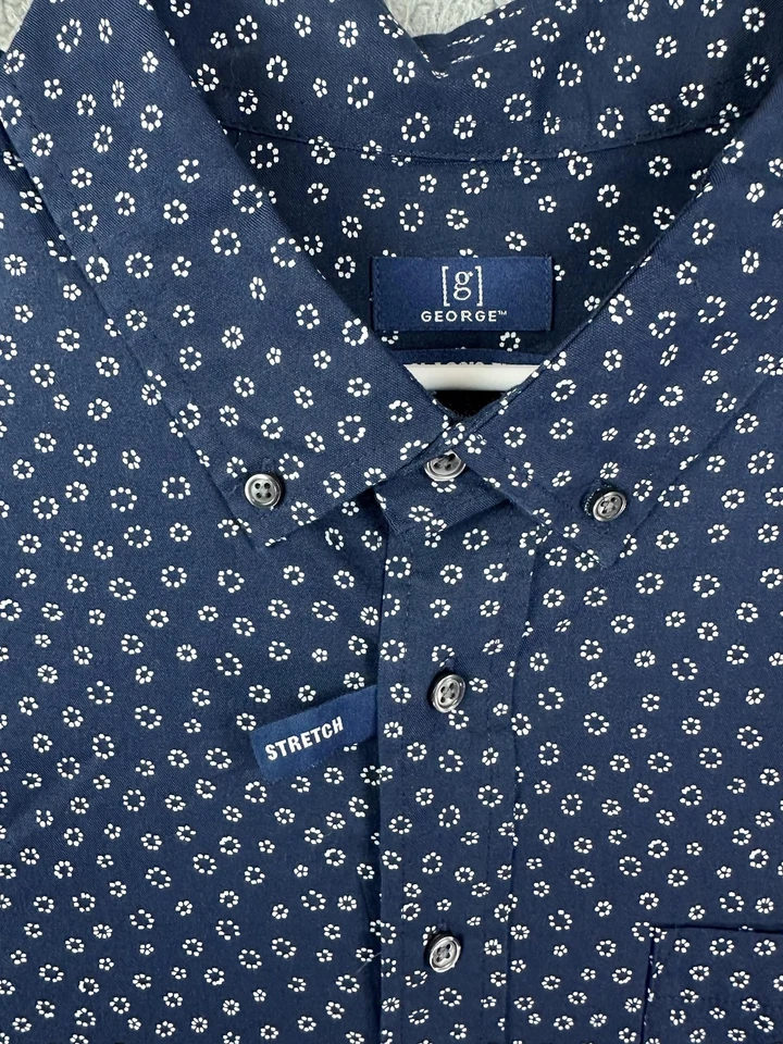 Рубашка мужская George 2XL эластичная классический крой на пуговицах цветочный повседневный опрятный новый - Изображение 2 из 4