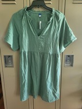 Old Navy Women's Split-Neck Crinkle Gauze Mini Swing Dress Green Medium Petite