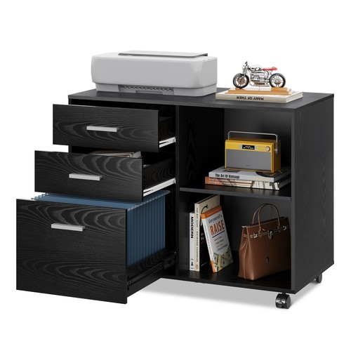 3 Drawer Mobile File Cabinet, Wood Lateral Filing Cabinet, Printer Stand with...