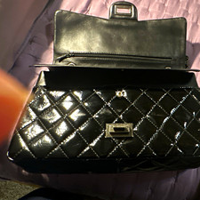 CHANEL Black Patent Quilted Leather Flap Shoulder Bag Chain Strap Turn Lock