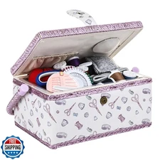 Large Wooden Sewing Basket with Accessories and Removable Tray Pi