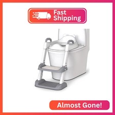 HBTower Potty Training Seat with Step Stool Ladder  Safety Handles,Grey