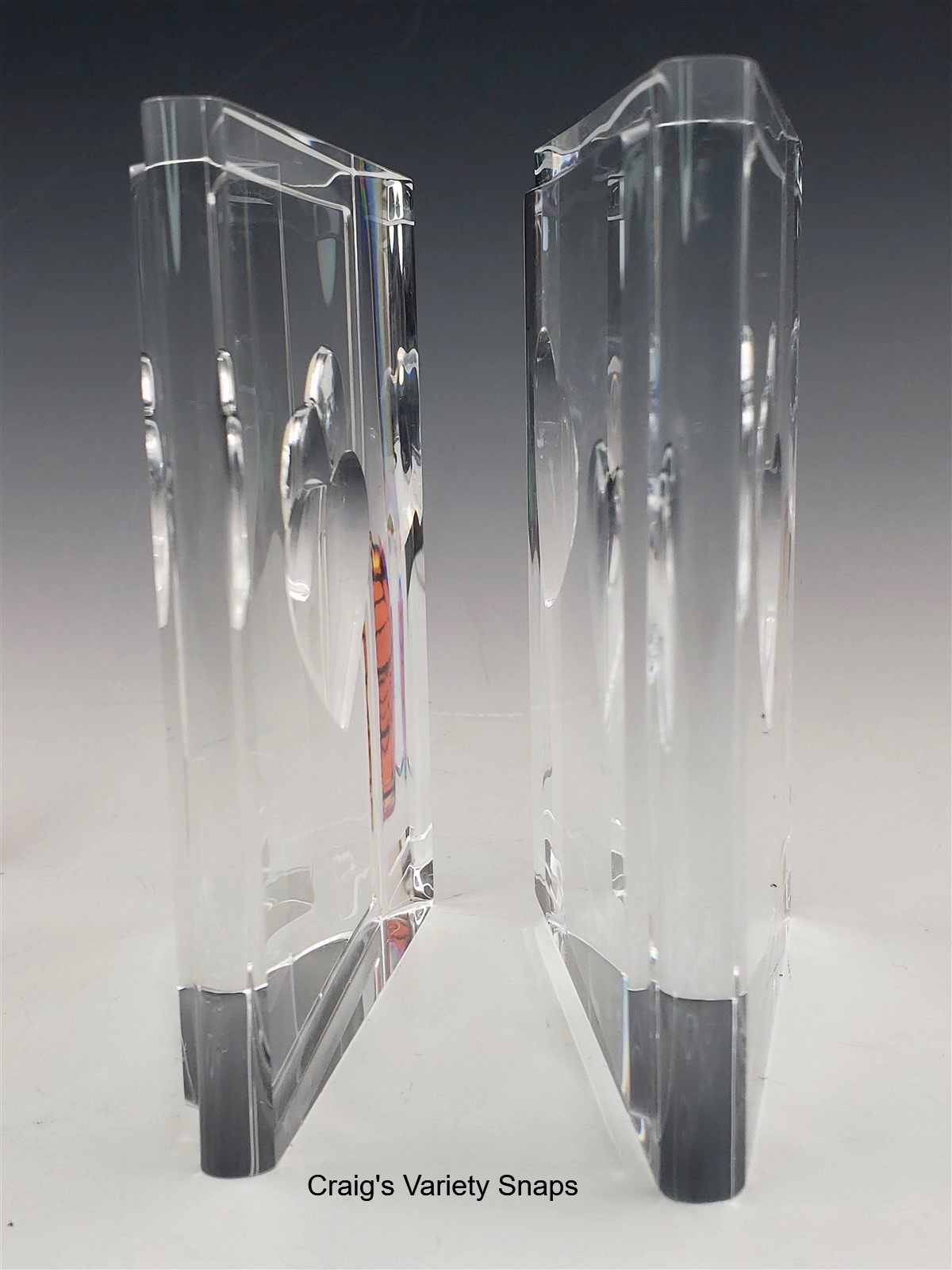 Steuben Glass Double Hearts Crystal Sculpture Bookends Paperweight Boxed USA