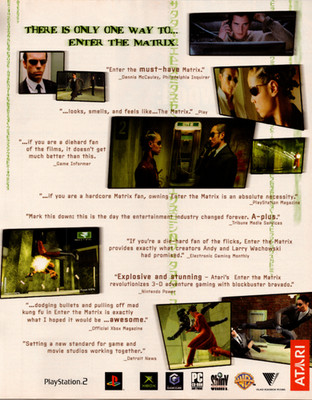Atari Enter The Matrix PS2 Xbox GameCube PC Vintage Print Ad 2003 Poster