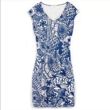 Tory Burch Baltic Sea Dream Catcher V-Neck Cap Sleeve Midi Dress Stretch Size XS