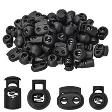 60 Pcs Plastic Cord Locks 4 Styles Spring Toggle Stopper Single Double Hole