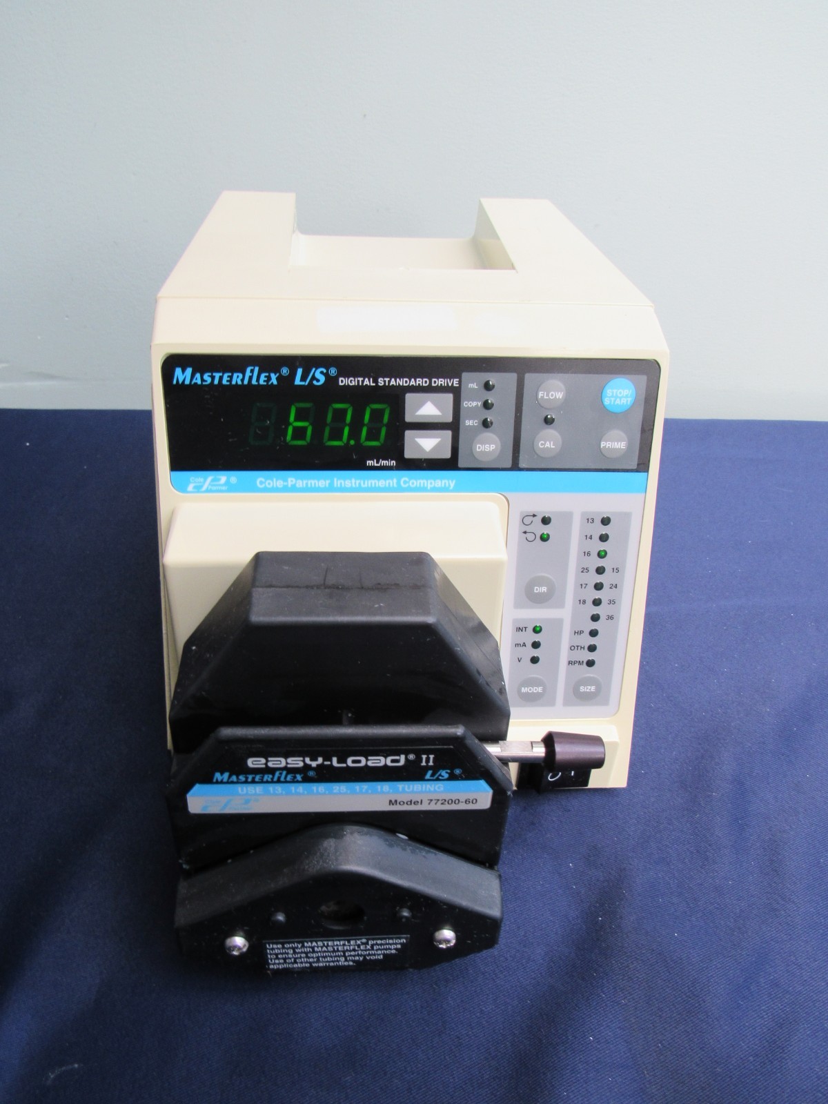 Cole Parmer  Masterflex L/S 7523-70 pump EASY_LOAD II 77200-60 head  good cond.