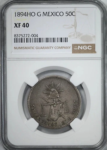 1894 HO G Mexico 50C Centavos NGC XF40