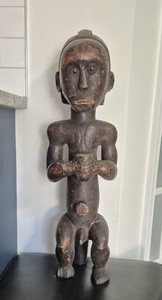 African Fang Reliquary Guardian Statue Wood Carving 23"H 7.5" W