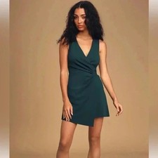 NWT Lulus Forest Green Faux Wrap Mini Dress