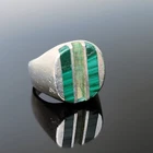 Taxco Sterling 925 Silver Malachite Inlay Ring Vintage Men's Signed Sz 11.5✨