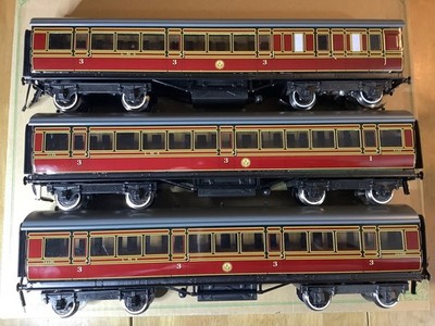 Darstaed O Gauge 3 Rail Set of 3 LMS Period 1 Bogie Corridor Coaches with Lights