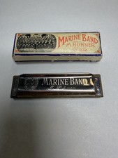 Vintage Harmonica Hohner Marine Band 1896 Key A Pre War w/ Original Box