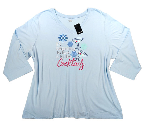"It's Beginning to Look Alot Like Cocktails" Plus Sz 2x (26/28) Christmas Top