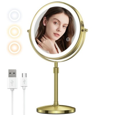 8 Inch Makeup Mirror with 10X Magnification & 3 Color Lights Adjustable Brigh...