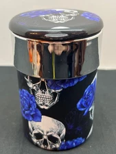Skull & Rose Design Black & Blue Car Ashtray With LED Light