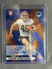 Carson Schwesinger 2025 Panini Mosaic #371 No Huddle Blue Prizm Rookie Auto RC
