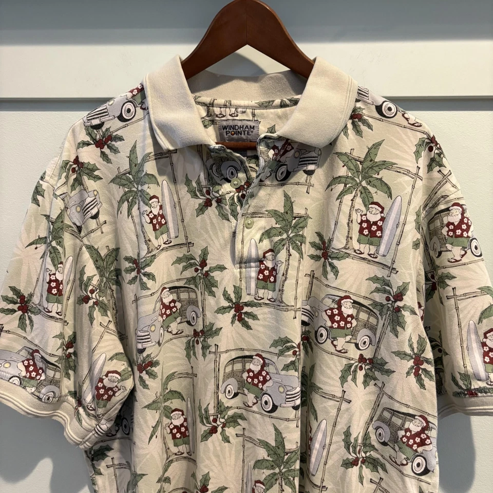Camisa Polo Windham Pointe Para Hombres XL Hawaiana Santa Surf Fiesta de Navidad Foto 3 de 4