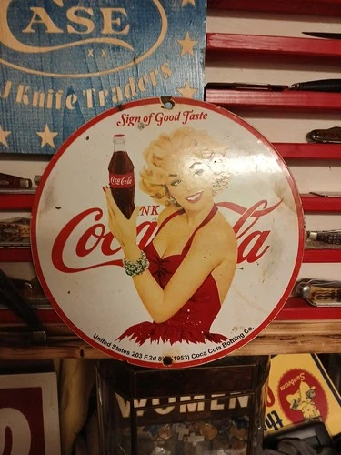 VINTAGE COCA COLA PORCELAIN SIGN SODA POP ADVERTISING MARILYN MONROE PLAYBOY
