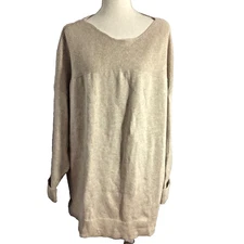 NWT J.JILL PLUS 3X KNIT SWEATER TUNIC LIGHT CAMEL HEATHERED BOATNECK