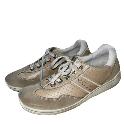 Ecco Soft Sneaker Danish Design Tan Suede Perforated Leather Shoes EU 40 US 9