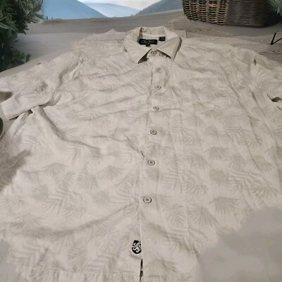 Nat Nast Mens Extra Large Beige  Short-Sleeve Athleisure Vacation Silk