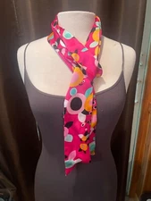 CEJON silk scarf pink with circles, 3" X 70" size, smoke free home #7931