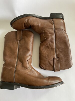 Justin Roper Brown Leather Pull-On Cowboy Boots Western Vintage Justin Roper Boots, Men main image 3