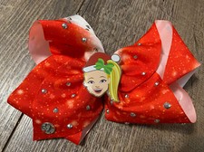 JoJo siwa red white christmas santa snow flake holiday hair bow guc
