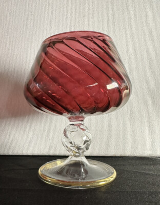 Vintage Pilgrim ? Cranberry Glass Swirl Sherry/Port Wine/Cordial Stem Glasses