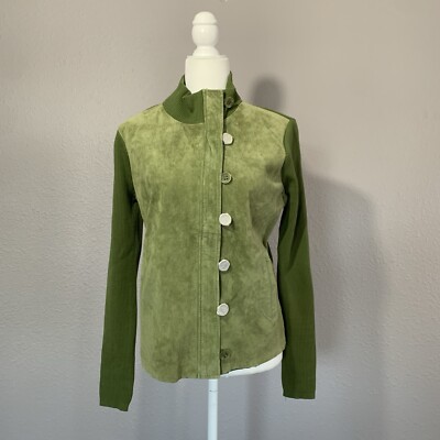 TEHAMA Nancy Haley Lime Green Suede & Sweater Knit Jacket Size Large NWOT