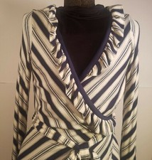 Eva Franco Size 6 Ruffle Edge Knit Wrap Dress Navy Silver White Made in USA NWOT