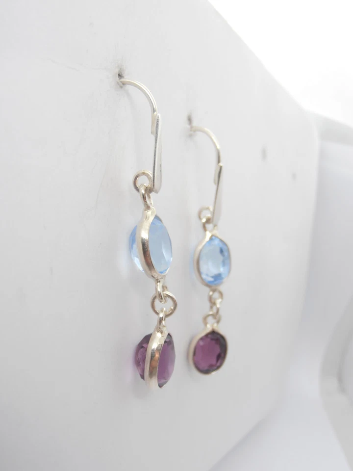 Orecchini in Argento 925 e Pietre sintetiche - imitazione acquamarina ametista - Immagine 2 di 4