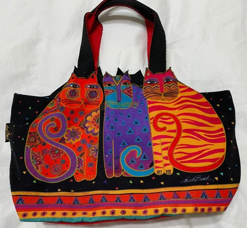 Laurel Burch Bag 2015 Cat Feline Friends Cutout Shoulder Tote Purse Colorful