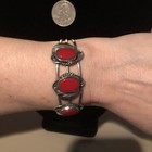 Native Jeweler COIN Silver (.900) & Genuine Polished RED CORAL Bracelet — photo 1