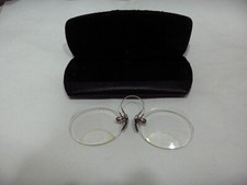 Vintage Pince Nez Bifocal Eyeglasses Silver Frame Black Leather Case Yanss N Y