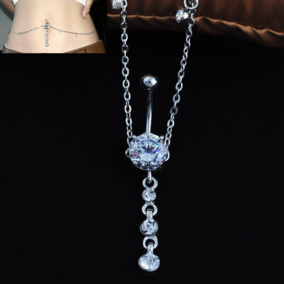 Belly Button Ring Drop Pendant With Waist Chain Rhinestone Navel Piercing  Dangle