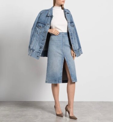 Khaite Rock Jeansrock Blau Midi Denim Skirt Fraser Light Blue XS 26
